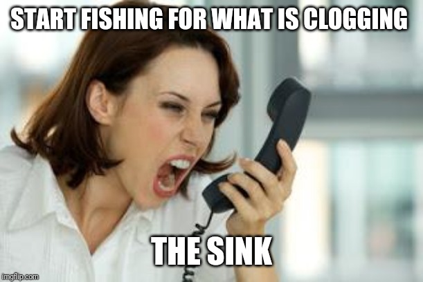Angry woman | START FISHING FOR WHAT IS CLOGGING THE SINK | image tagged in angry woman | made w/ Imgflip meme maker