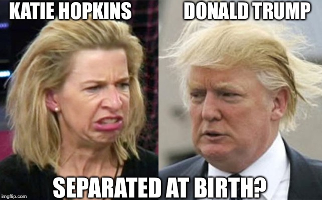 KATIE HOPKINS              DONALD TRUMP; SEPARATED AT BIRTH? | image tagged in katie hopkins,donald trump | made w/ Imgflip meme maker