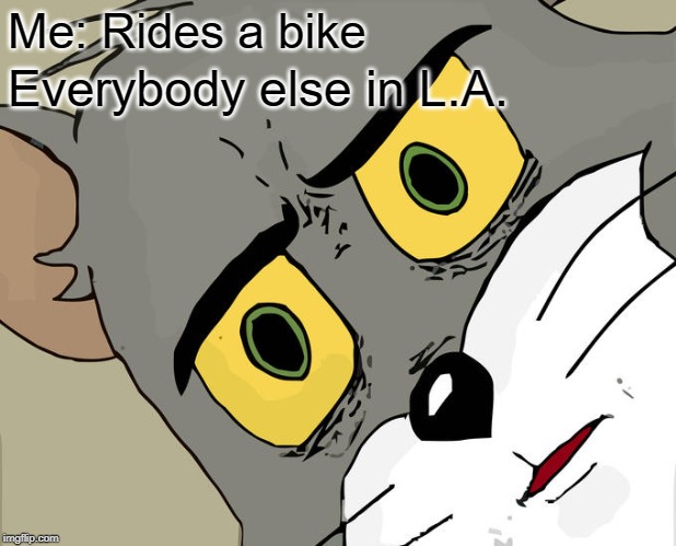 Because only a nobody walks in LA | Me: Rides a bike; Everybody else in L.A. | image tagged in memes,unsettled tom,bicycle,los angeles | made w/ Imgflip meme maker
