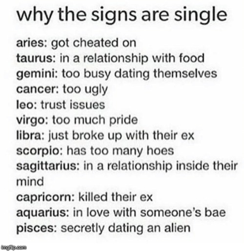 Its true, I only love aliens. | image tagged in memes,funny,zodiac,lol | made w/ Imgflip meme maker