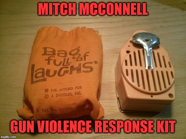 Mitch McConnell's sack | MITCH MCCONNELL; GUN VIOLENCE RESPONSE KIT | image tagged in mitch,mcconnell,gun,violence,gop,shooting | made w/ Imgflip meme maker