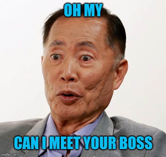 george takei oh my | OH MY CAN I MEET YOUR BOSS | image tagged in george takei oh my | made w/ Imgflip meme maker