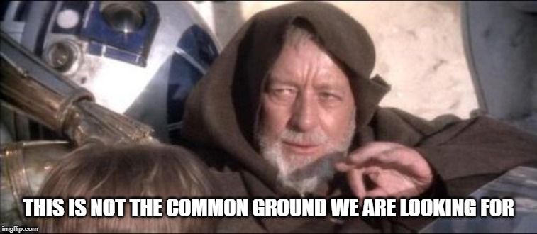 These Aren't The Droids You Were Looking For Meme | THIS IS NOT THE COMMON GROUND WE ARE LOOKING FOR | image tagged in memes,these arent the droids you were looking for | made w/ Imgflip meme maker