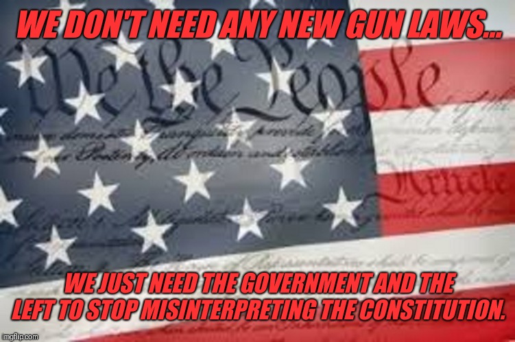 We The People | WE DON'T NEED ANY NEW GUN LAWS... WE JUST NEED THE GOVERNMENT AND THE LEFT TO STOP MISINTERPRETING THE CONSTITUTION. | image tagged in we the people | made w/ Imgflip meme maker