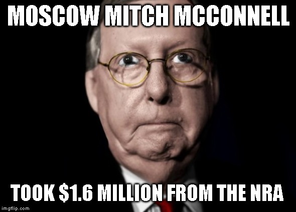 McConnell is Blocking Gun Control Passed by the House, Because He is Corrupt | MOSCOW MITCH MCCONNELL; TOOK $1.6 MILLION FROM THE NRA | image tagged in mitch mcconnell,government corruption,senate majority leader,senate,gun control,commie | made w/ Imgflip meme maker