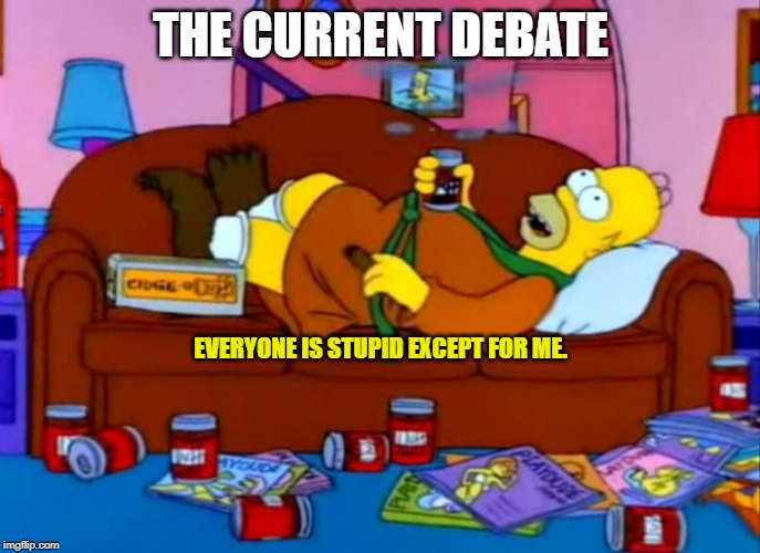 Everyone is stupid except for me | THE CURRENT DEBATE; EVERYONE IS STUPID EXCEPT FOR ME. | image tagged in everyone is stupid except for me | made w/ Imgflip meme maker