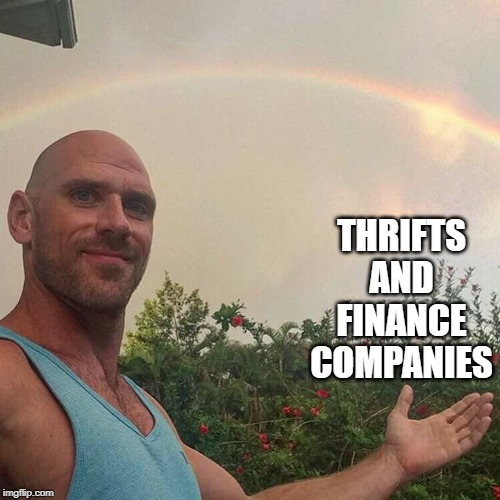 brazzers man | THRIFTS AND FINANCE COMPANIES | image tagged in brazzers man | made w/ Imgflip meme maker