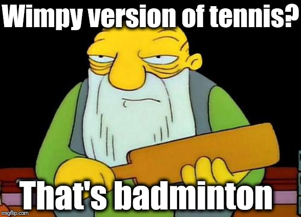 That's a paddlin' | Wimpy version of tennis? That's badminton | image tagged in memes,that's a paddlin' | made w/ Imgflip meme maker