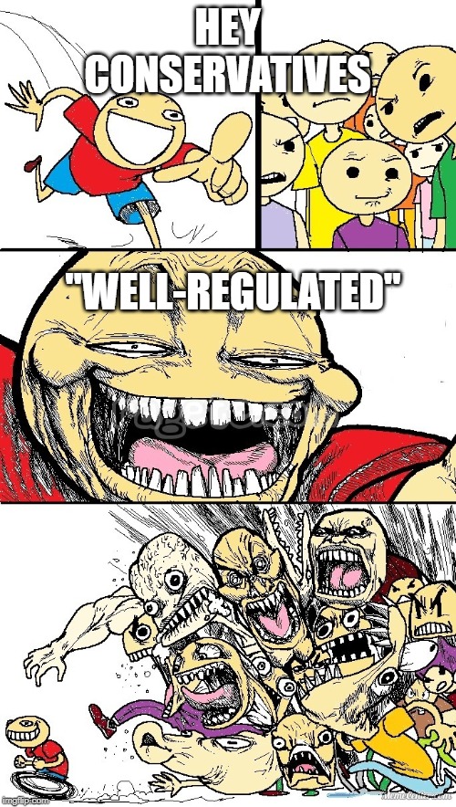 Hey Internet color | HEY CONSERVATIVES "WELL-REGULATED" | image tagged in hey internet color | made w/ Imgflip meme maker