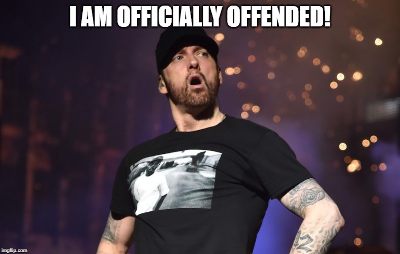 Eminem Shocked Face | I AM OFFICIALLY OFFENDED! | image tagged in eminem shocked face | made w/ Imgflip meme maker