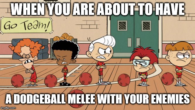 Dodgeball Melee | WHEN YOU ARE ABOUT TO HAVE; A DODGEBALL MELEE WITH YOUR ENEMIES | image tagged in dodgeball,melee | made w/ Imgflip meme maker