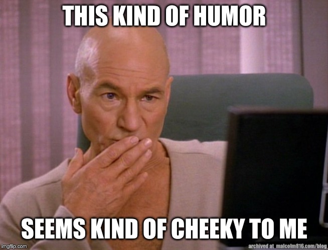 Picard Oh Girl | THIS KIND OF HUMOR SEEMS KIND OF CHEEKY TO ME | image tagged in picard oh girl | made w/ Imgflip meme maker