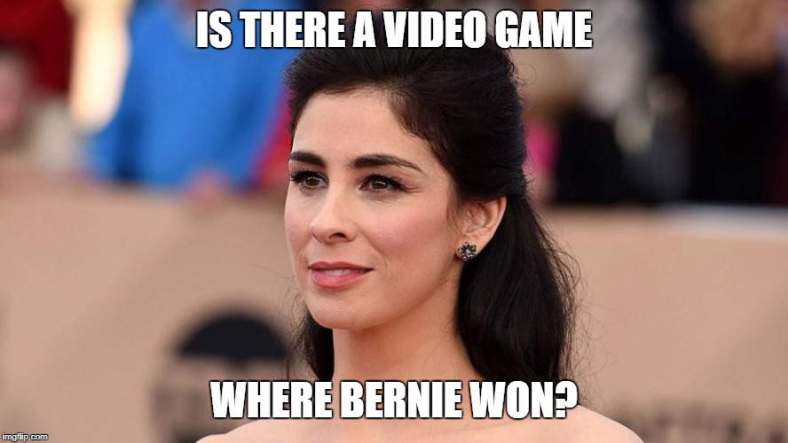 Sarah Silverman Thinking Liberal Thoughts | IS THERE A VIDEO GAME; WHERE BERNIE WON? | image tagged in sarah silverman thinking liberal thoughts,bernie,the dems,liberals | made w/ Imgflip meme maker