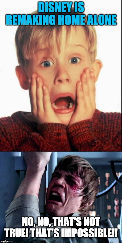 DISNEY IS REMAKING HOME ALONE; NO, NO, THAT'S NOT TRUE! THAT'S IMPOSSIBLE!! | image tagged in home alone kid,luke skywalker no era penal | made w/ Imgflip meme maker