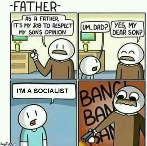 i must follow my sons opinions NOT | I'M A SOCIALIST | image tagged in i must follow my sons opinions not | made w/ Imgflip meme maker