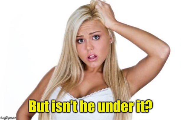 Dumb Blonde | But isn’t he under it? | image tagged in dumb blonde | made w/ Imgflip meme maker