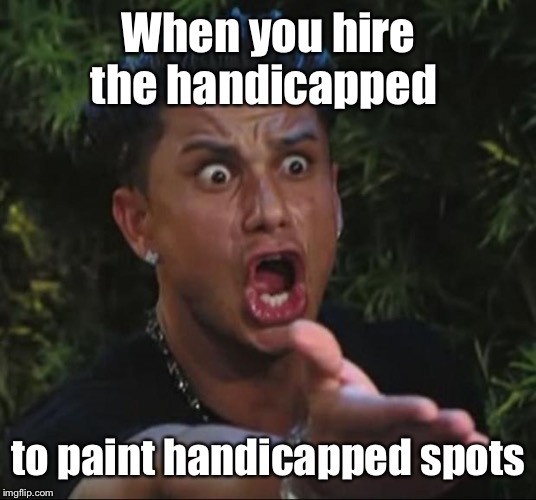 DJ Pauly D Meme | When you hire the handicapped to paint handicapped spots | image tagged in memes,dj pauly d | made w/ Imgflip meme maker