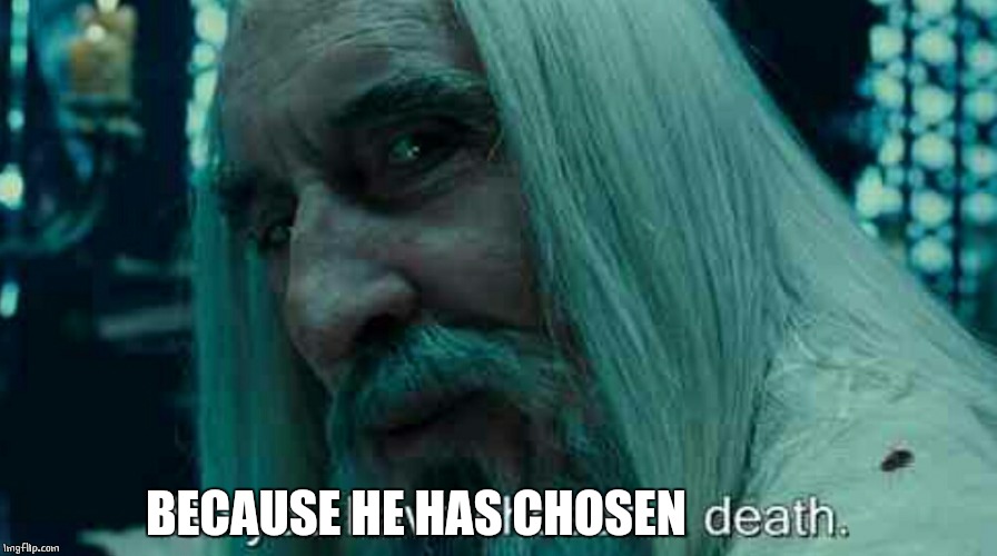 So you have chosen death | BECAUSE HE HAS CHOSEN | image tagged in so you have chosen death | made w/ Imgflip meme maker