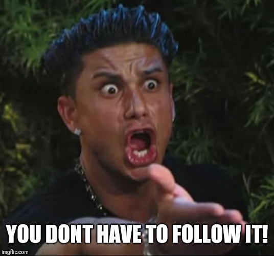 DJ Pauly D Meme | YOU DONT HAVE TO FOLLOW IT! | image tagged in memes,dj pauly d | made w/ Imgflip meme maker