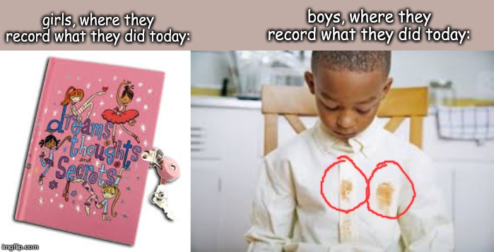 boys, where they record what they did today:; girls, where they record what they did today: | image tagged in memes,life | made w/ Imgflip meme maker