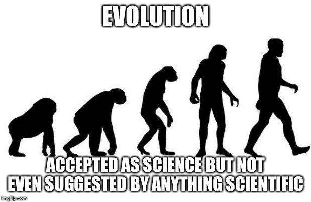 Human Evolution | EVOLUTION ACCEPTED AS SCIENCE BUT NOT EVEN SUGGESTED BY ANYTHING SCIENTIFIC | image tagged in human evolution | made w/ Imgflip meme maker