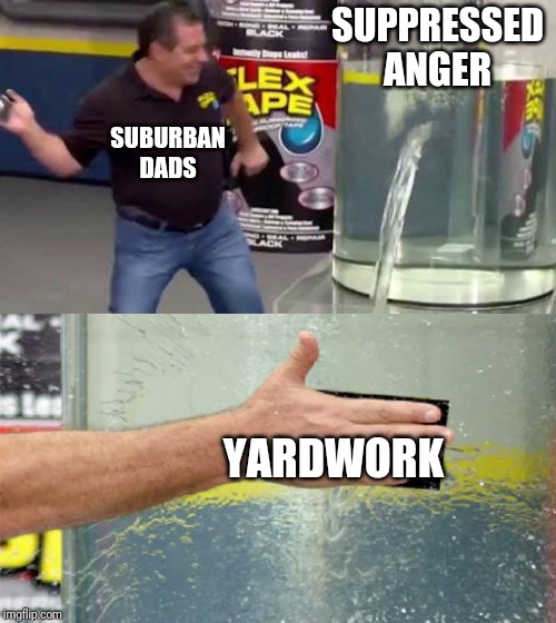 Flex Tape | SUPPRESSED ANGER; SUBURBAN DADS; YARDWORK | image tagged in flex tape | made w/ Imgflip meme maker