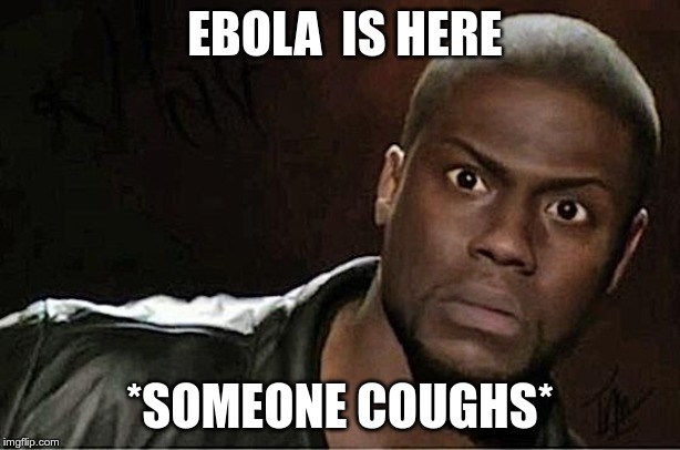 Kevin Hart | EBOLA  IS HERE; *SOMEONE COUGHS* | image tagged in memes,kevin hart | made w/ Imgflip meme maker
