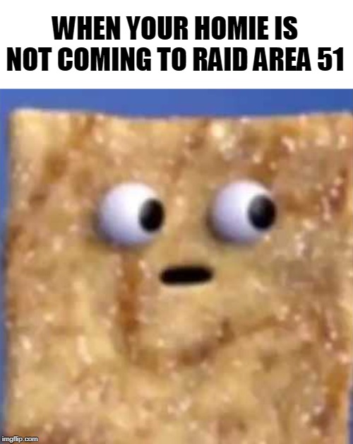 homie & raid area 51 | WHEN YOUR HOMIE IS NOT COMING TO RAID AREA 51 | image tagged in area 51 | made w/ Imgflip meme maker