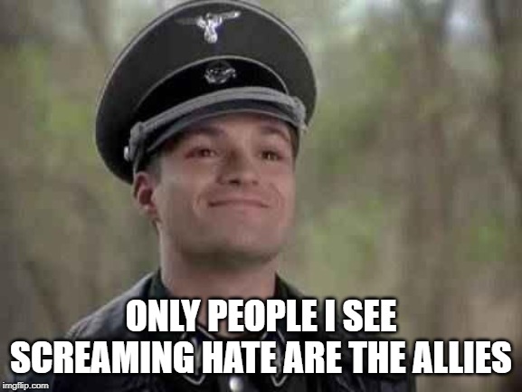 grammar nazi | ONLY PEOPLE I SEE SCREAMING HATE ARE THE ALLIES | image tagged in grammar nazi | made w/ Imgflip meme maker
