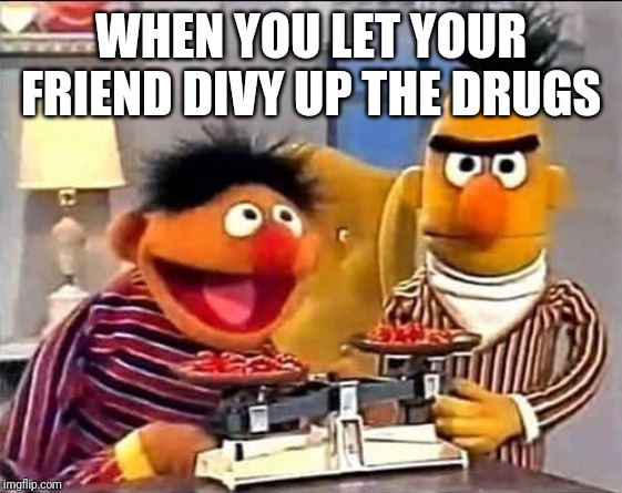 Lol | WHEN YOU LET YOUR FRIEND DIVY UP THE DRUGS | image tagged in funny,fun,too funny | made w/ Imgflip meme maker