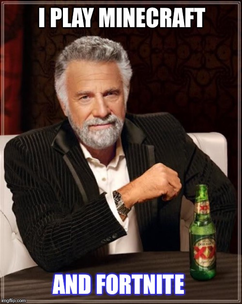 The Most Interesting Man In The World Meme | I PLAY MINECRAFT; AND FORTNITE | image tagged in memes,the most interesting man in the world | made w/ Imgflip meme maker