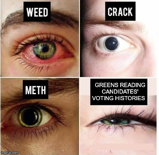 Eyes |  GREENS READING CANDIDATES' VOTING HISTORIES | image tagged in eyes,green party,voting | made w/ Imgflip meme maker