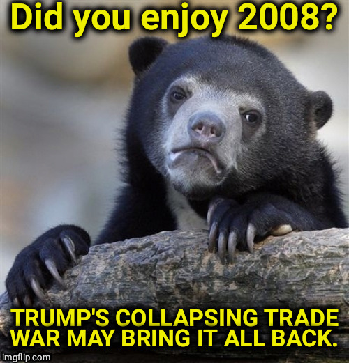 China has already neutralized all Trump's moves. | Did you enjoy 2008? TRUMP'S COLLAPSING TRADE WAR MAY BRING IT ALL BACK. | image tagged in memes,confession bear,trump,recession,trade,china | made w/ Imgflip meme maker
