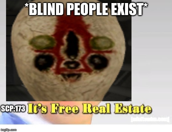 *BLIND PEOPLE EXIST*; SCP:173 | image tagged in its free real estate | made w/ Imgflip meme maker