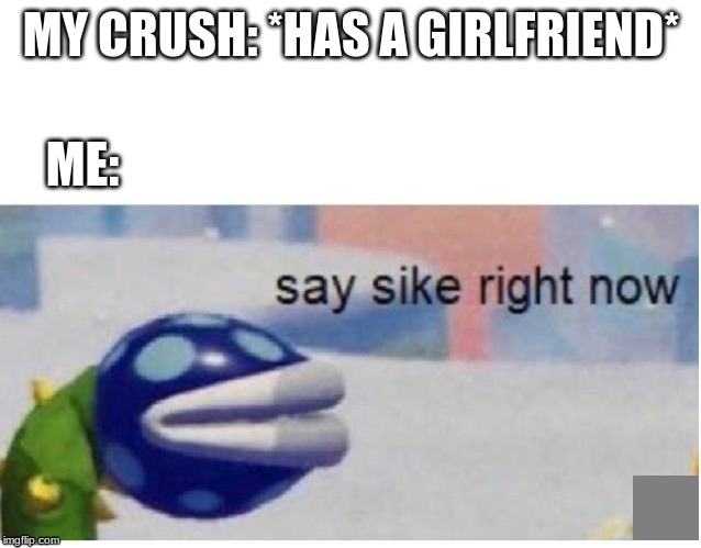 say sike right now | MY CRUSH: *HAS A GIRLFRIEND*; ME: | image tagged in say sike right now | made w/ Imgflip meme maker