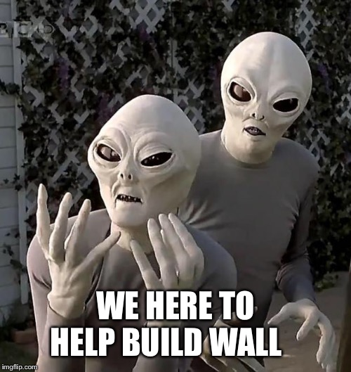 Aliens | WE HERE TO HELP BUILD WALL | image tagged in aliens | made w/ Imgflip meme maker