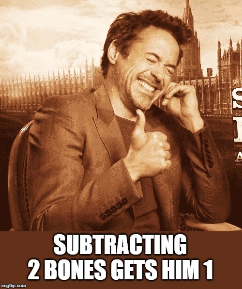 laughing | SUBTRACTING 2 BONES GETS HIM 1 | image tagged in laughing | made w/ Imgflip meme maker