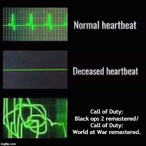 Call of Duty time | Call of Duty: Black ops 2 remastered/ Call of Duty: World at War remastered. | image tagged in heartbeat rate,call of duty | made w/ Imgflip meme maker