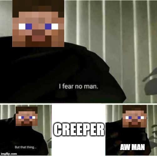 I fear no man | CREEPER; AW MAN | image tagged in i fear no man | made w/ Imgflip meme maker