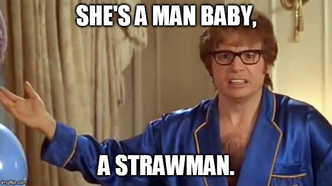 Austin Powers Honestly Meme | SHE'S A MAN BABY, A STRAWMAN. | image tagged in memes,austin powers honestly | made w/ Imgflip meme maker