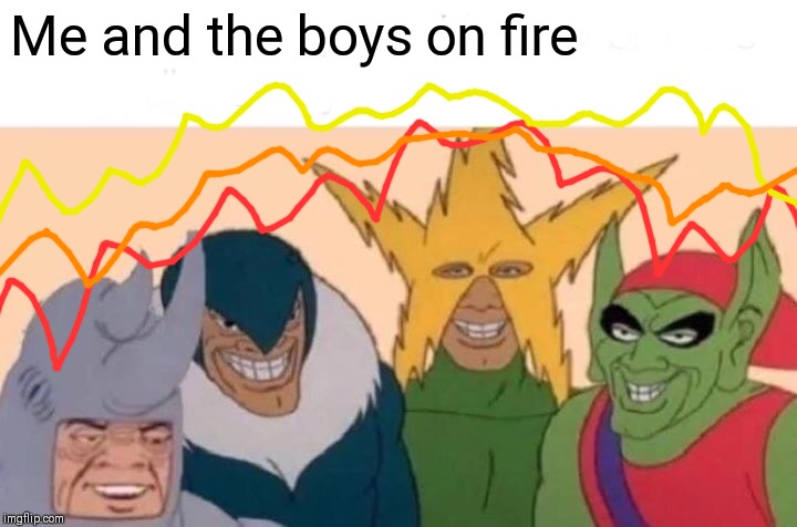 Me And The Boys | Me and the boys on fire | image tagged in memes,me and the boys | made w/ Imgflip meme maker