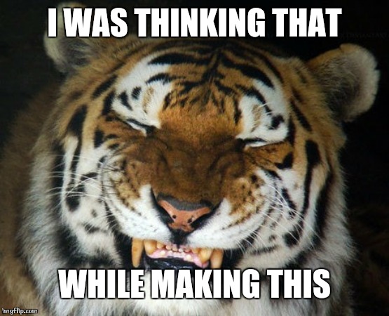HAPPY TIGER | I WAS THINKING THAT WHILE MAKING THIS | image tagged in happy tiger | made w/ Imgflip meme maker