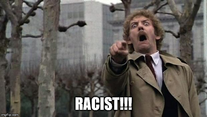 invasion of the body snatchers | RACIST!!! | image tagged in invasion of the body snatchers | made w/ Imgflip meme maker