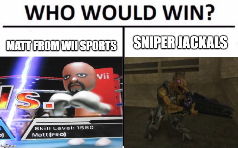 Battle for the ages | image tagged in who would win,wii sports,halo 2,vs,matt from wii sports | made w/ Imgflip meme maker