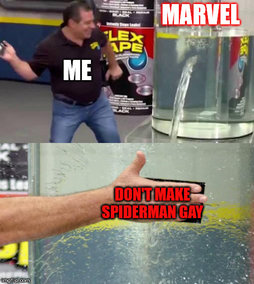 Flex Tape | MARVEL; ME; DON'T MAKE SPIDERMAN GAY | image tagged in flex tape,funny,memes,marvel,spiderman,mcu | made w/ Imgflip meme maker