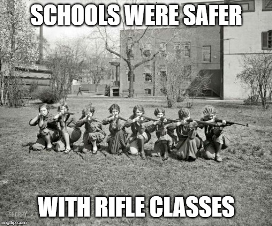 safe school with guns | SCHOOLS WERE SAFER; WITH RIFLE CLASSES | image tagged in guns,school | made w/ Imgflip meme maker
