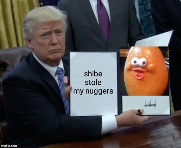 Trump Bill Signing Meme | shibe stole my nuggers | image tagged in memes,trump bill signing | made w/ Imgflip meme maker