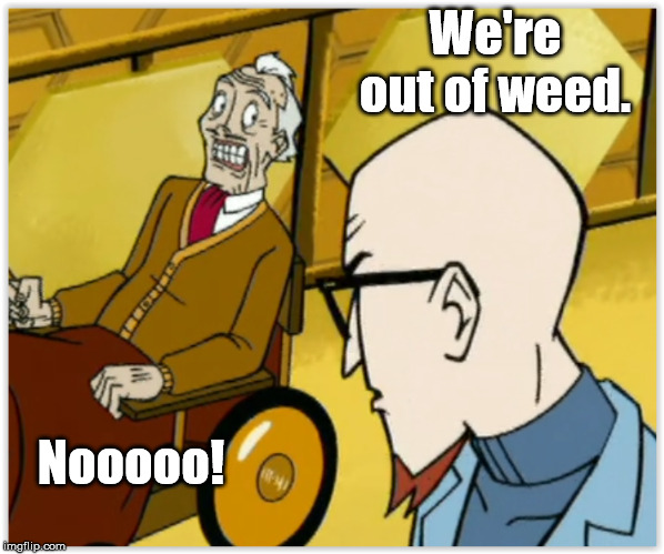 Out of weed | We're out of weed. Nooooo! | image tagged in weed,marijuana,funny,venture brothers | made w/ Imgflip meme maker