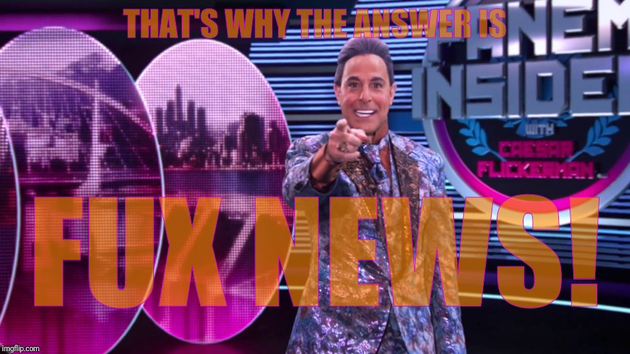 Hunger Games - Caesar Flickerman (Stanley Tucci) "You are it!" | THAT'S WHY THE ANSWER IS FUX NEWS! | image tagged in hunger games - caesar flickerman stanley tucci you are it | made w/ Imgflip meme maker