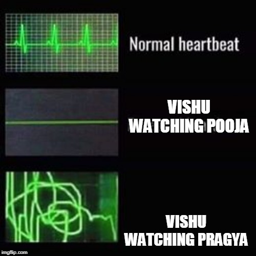 heartbeat rate | VISHU WATCHING POOJA; VISHU WATCHING PRAGYA | image tagged in heartbeat rate | made w/ Imgflip meme maker
